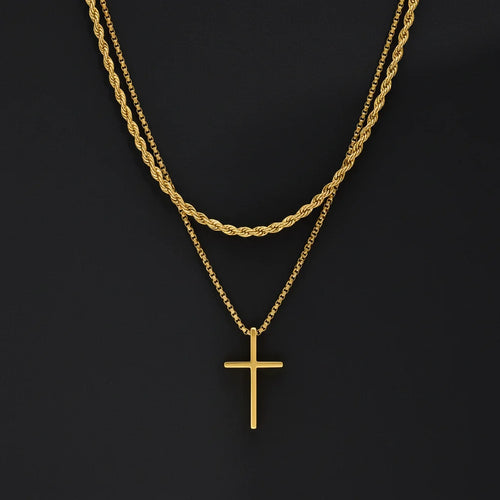 2-Piece Layered Cross Necklace Set