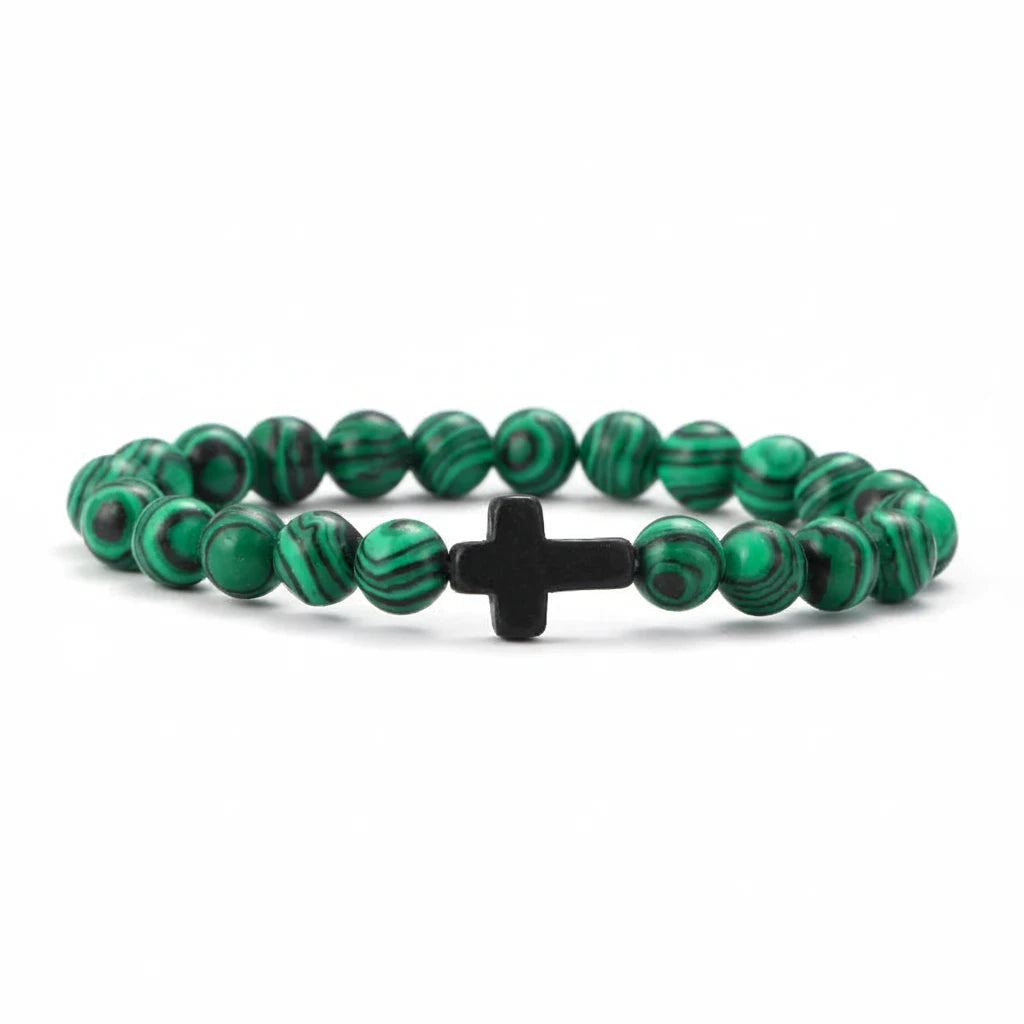 Natural Stone Cross Beaded Bracelet Collection