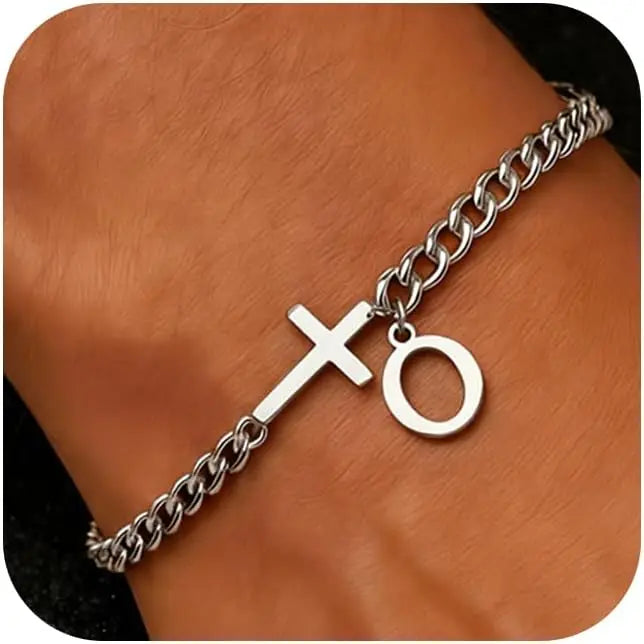Cross Cuban Stainless Steel Initial Bracelets