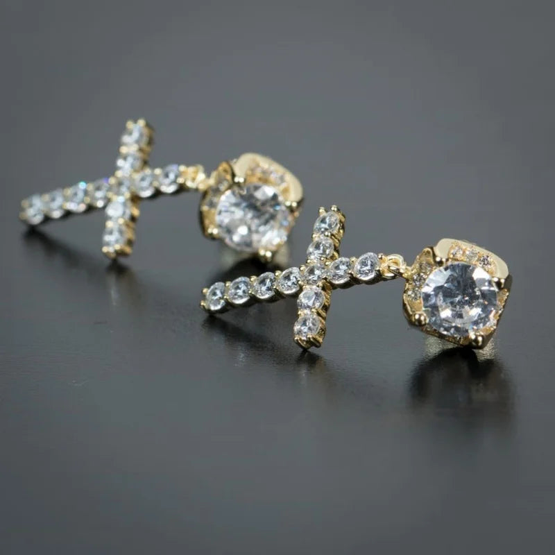 CZ Cross Drop Stud Earrings