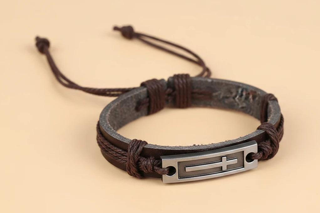 Vintage Cross Leather Bracelet