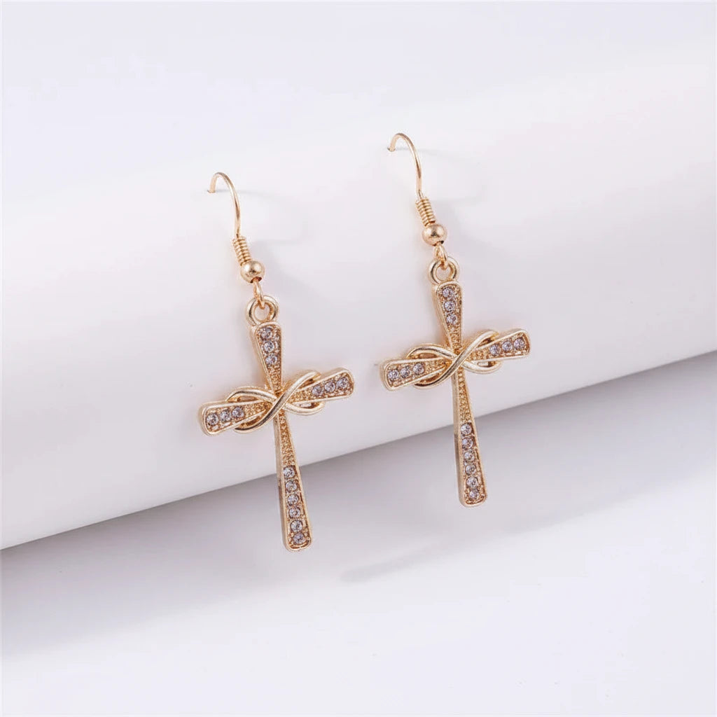 Infinite Cross Crystal Drop Earrings