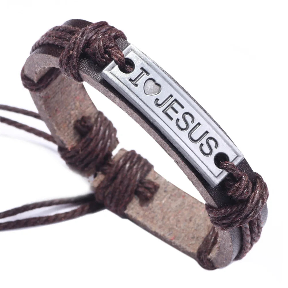 Vintage I LOVE JESUS Leather Bracelet