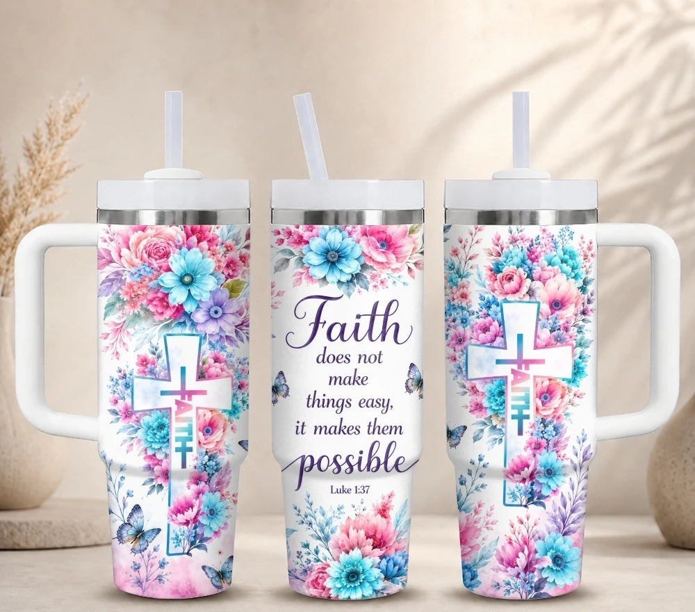 Floral Cross Scripture Tumbler Collection