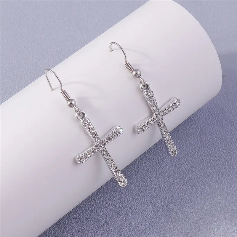Crystal Cross Drop Earrings