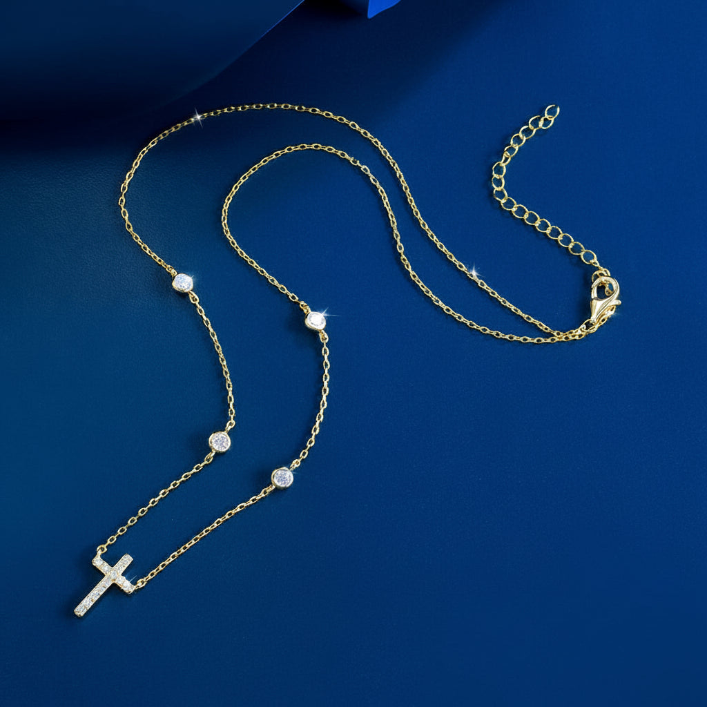 Station Chain Cross Pendant Necklace