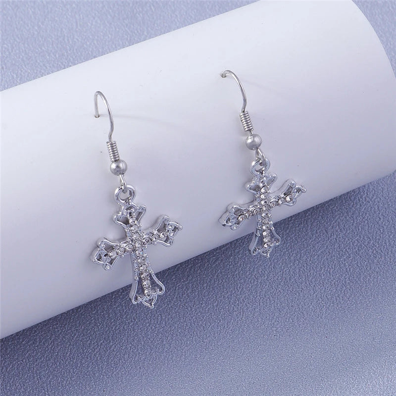 Radiant Cross Crystal Drop Earrings