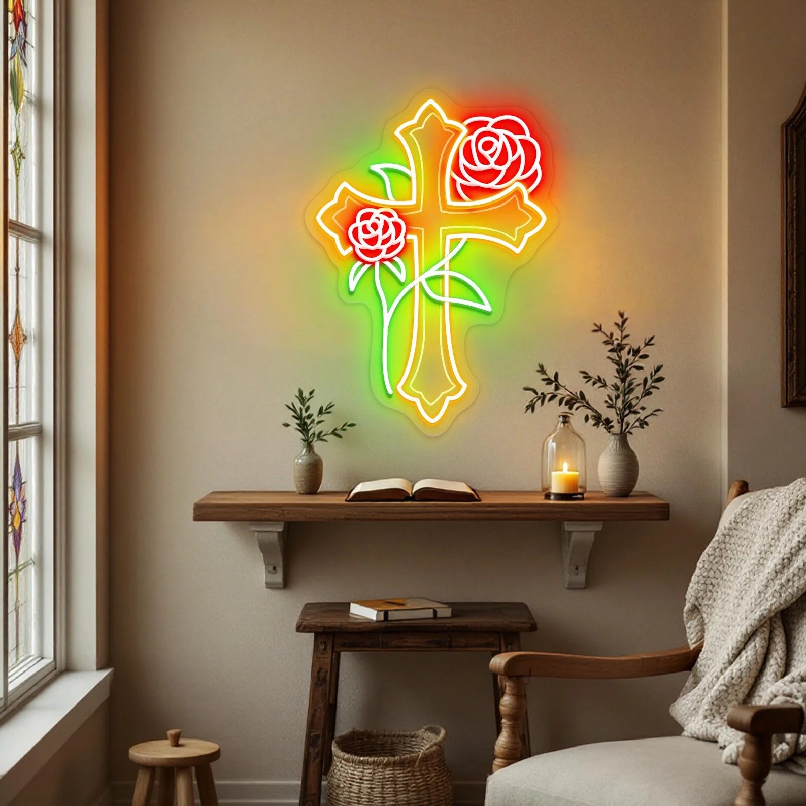 Cross & Rose Neon Sign