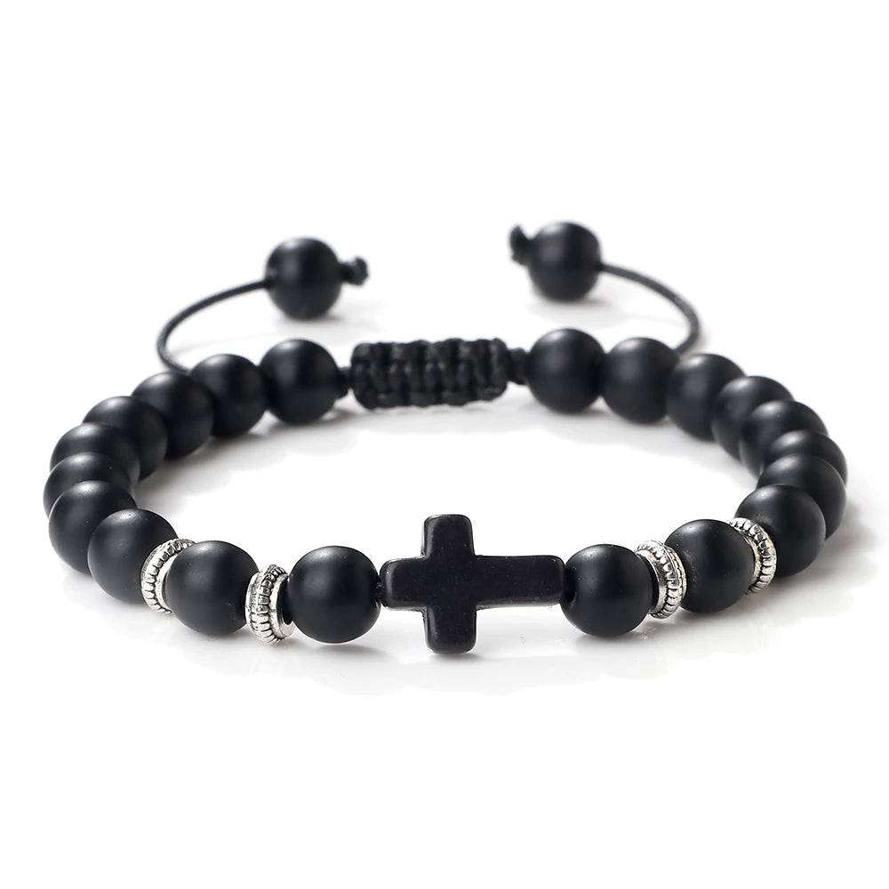 Natural Stone Adjustable Cross Bracelet