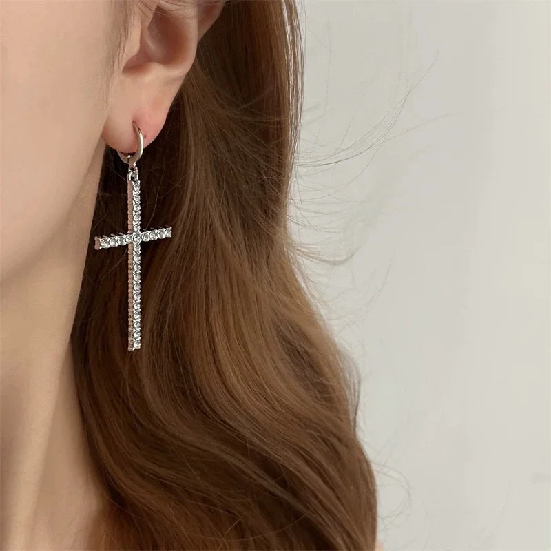 Rhinestone Cross Drop Earrings