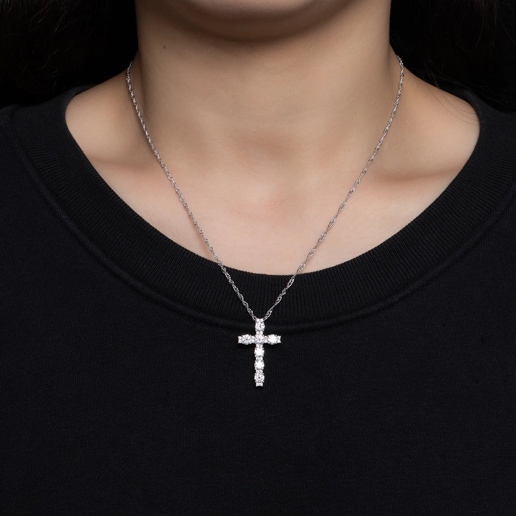 Halo Moissanite Cross Pendant Necklace