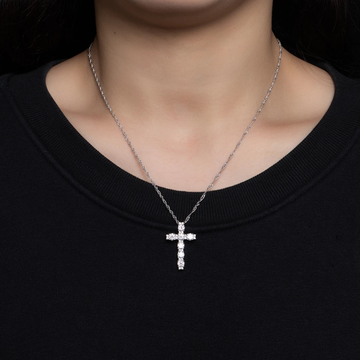 Halo Moissanite Cross Pendant Necklace
