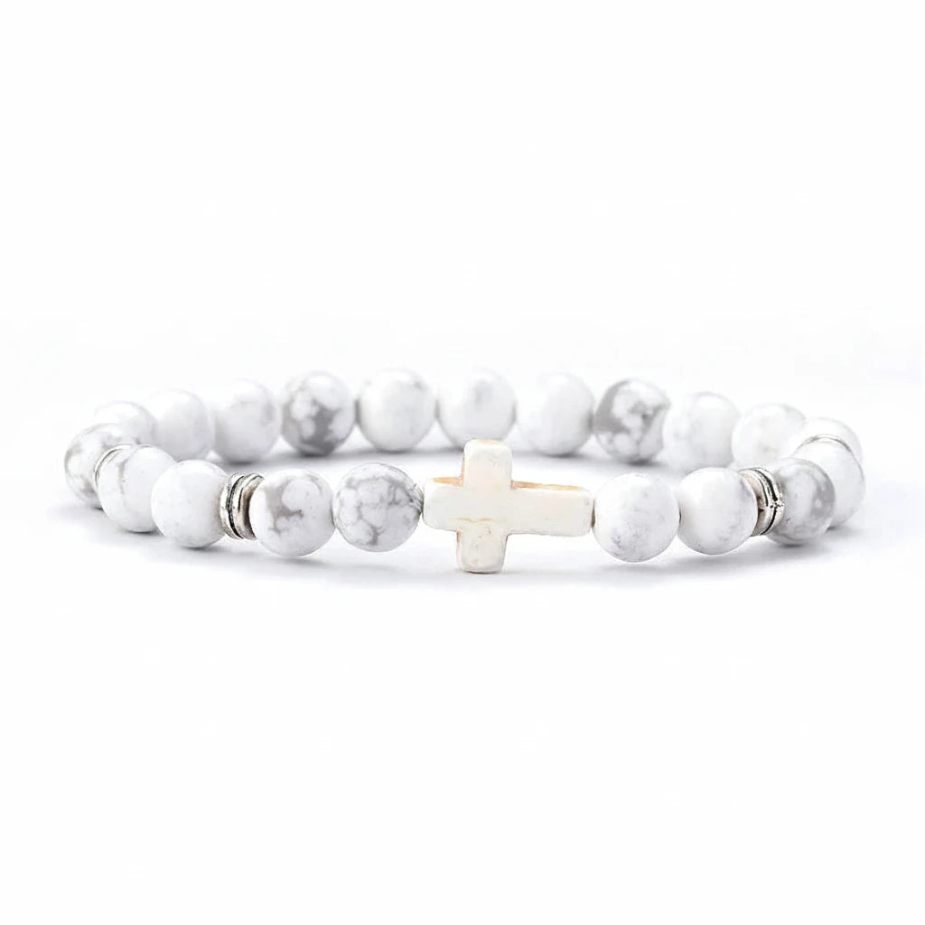 Natural Stone Cross Beaded Bracelet Collection
